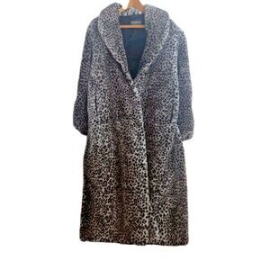 Monterey Fashions Leopard Print VTG Full Length Faux Fur Coat Women's Sz M